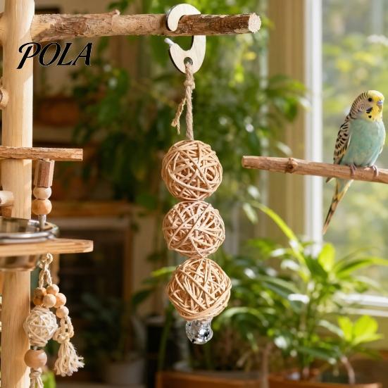 Bird Boredom Buster Rattan Balls Parrot Toy, Chew Toy with Metal Bell, Beak Trimming Parakeet Chewing Cage Accessory for Conure Cockatiel Budgies