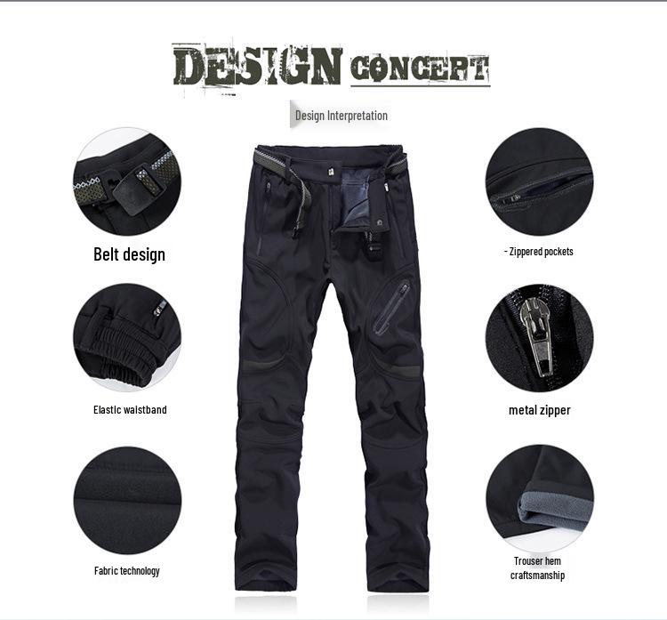 Plus Size Men's Gothic Softshell Windproof Fleece-Lined Stretch Pants
