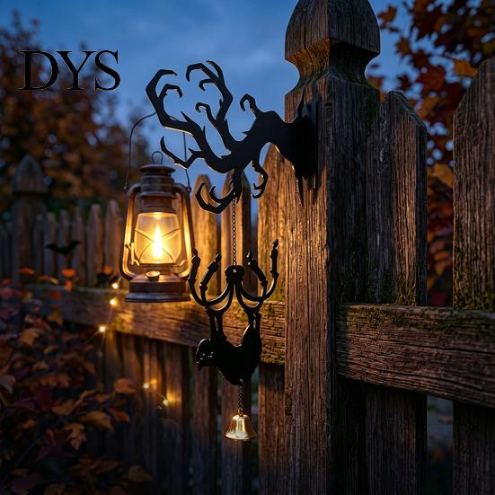 Spooky Entrance Hall Accents Halloween Welcome Sign, Wall Mount 2D Acrylic Hanging Decor with Bell, Door Bell Decorations Gothic Black Cat Creepy