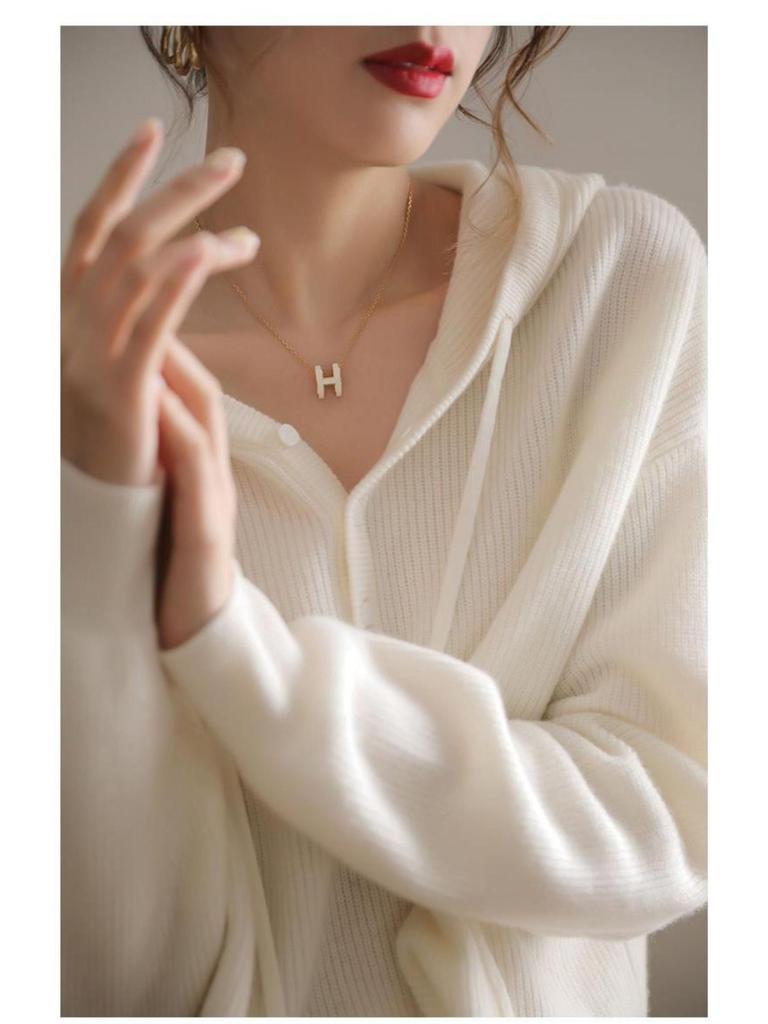 Women's Solid Wool Knit Hooded Sweater - Autumn/Winter Loose Slimming Pullover