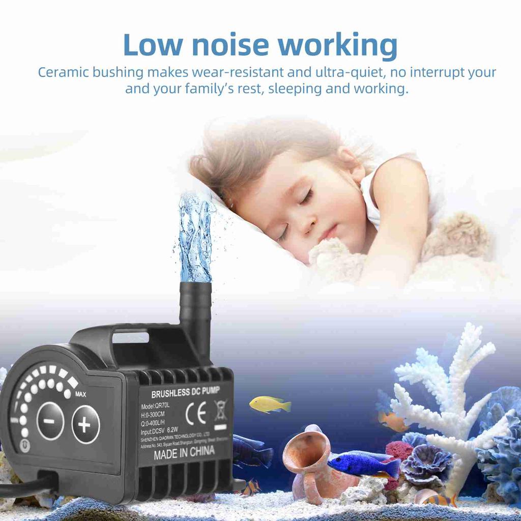 Submersible 5V Water Pump 8 Levels Adjustable 0 600L H Small Fountain Pump with 0 7.2ft Lift, 6.5ft USB Charging and