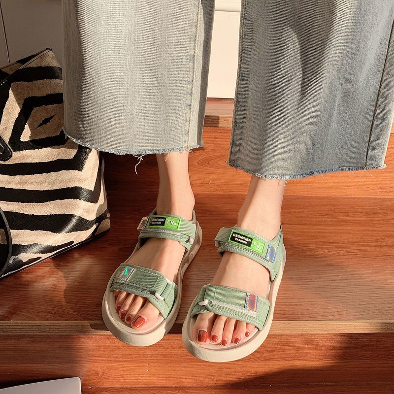 Non-slip Thick Soled Beach Shoes Hook&Loop Sandals Female Trend Fashion Casual Shoes Student Fairy Wind Summer Net Celebrity Ins Outside Wear