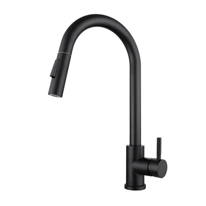 Stainless Steel Pull-Out Kitchen Faucet, Hot and Cold Water Dual-Use, Splash-Proof, Fast Heating, Household Washbasin Faucet