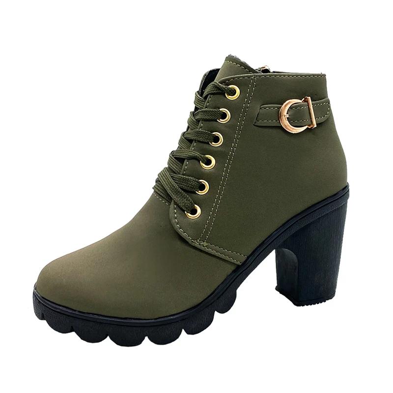 2024 Hot Selling Versatile New Spring and Winter Women's High Heels High Quality Lace Up Women's Shoes Thick Soled Boots