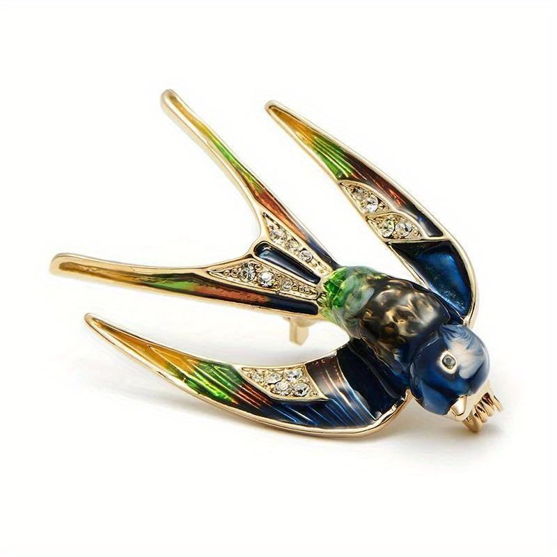 Klassieke broche met zwaluw van geëmailleerd metaal, geschikt voor sjaals, als kerstcadeau, voor banketten en bruiloften.