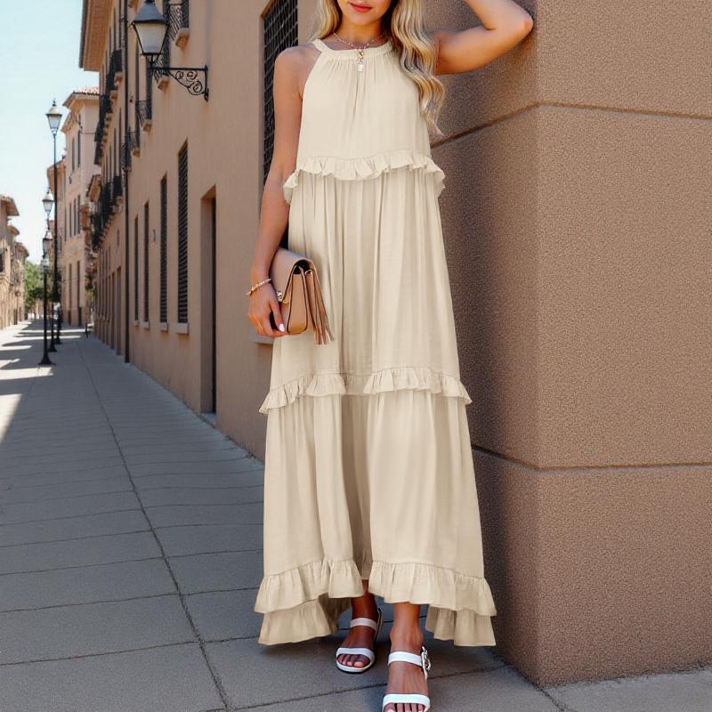 ZANZEA Womens Summer Round Neck Off Shoulder Sleeveless Long Dress