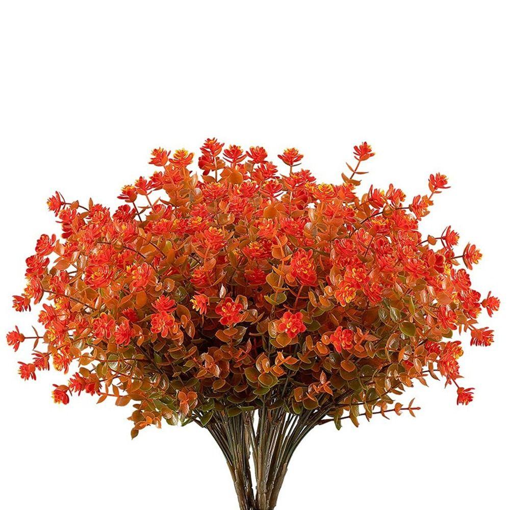 

Realistic Artificial Autumn Eucalyptus Plastic Orange Fake Eucalyptus Branch Garden A