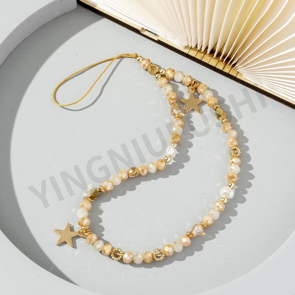2025 New Fashion Cute Acrylic Beaded Mobile Phone Chain Star Pendant Telephone Strap Lanyard Cellphone Hanging Rope for Women