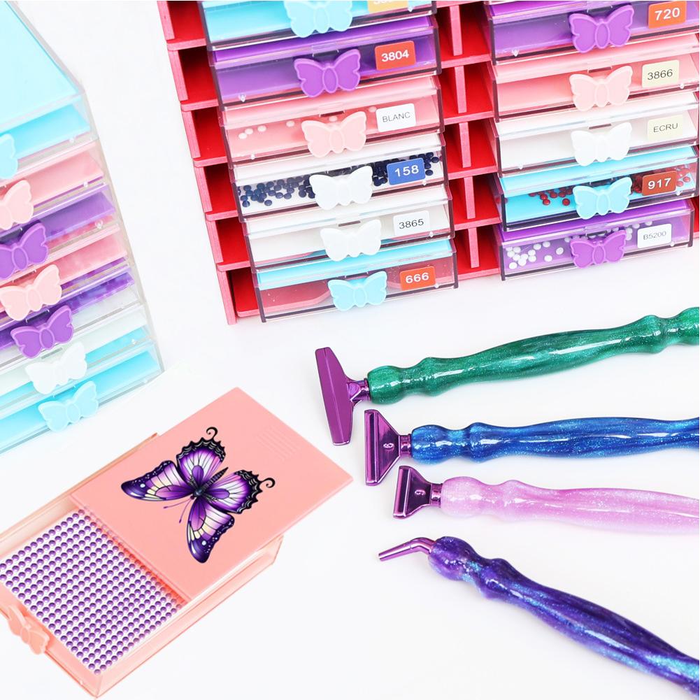 4Pcs Diamond Painting Tray Diamond Painting Beads Sorting Tray with Sppon & Brush Rhinestone Organizer Plate for Kids Adults