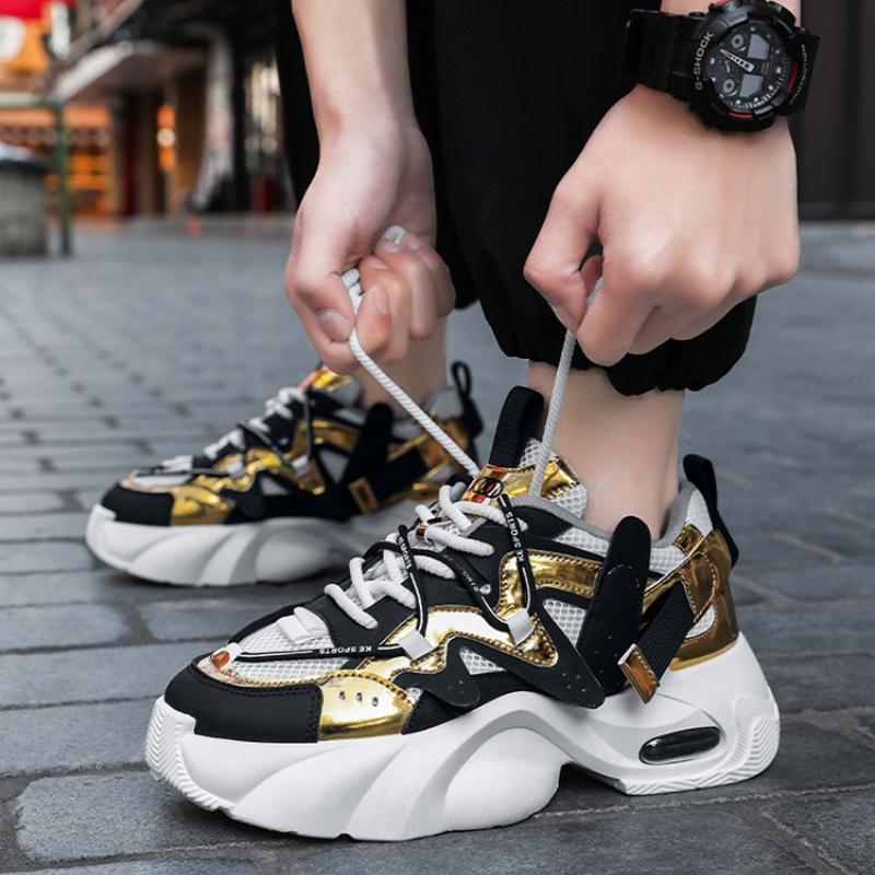 2025 New Color Matching Men's Casual Shoes Summer Breathable Mesh Heightening Platform Sneakers Men's All-match Vulcanzed Shoes