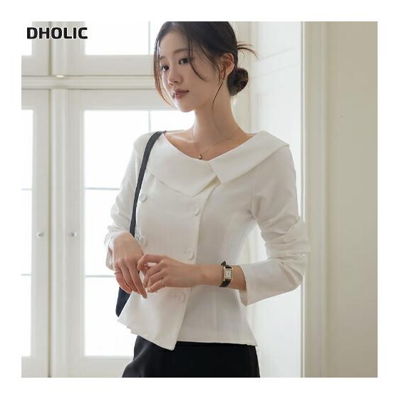 Women s Korean Fashion Tops Blouse Cropped Long Sleeve Boat Neck Collar Plain Peplum Office Occasion Feminine Elegant Mix and Match Spring Summer