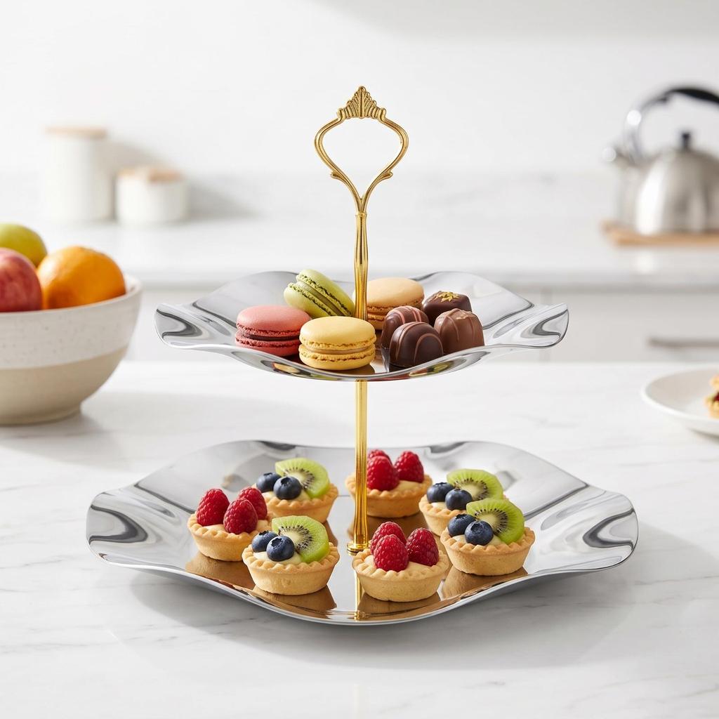2-Tier Serving Stand Elegant Tableware Space-Saving for Buffet
