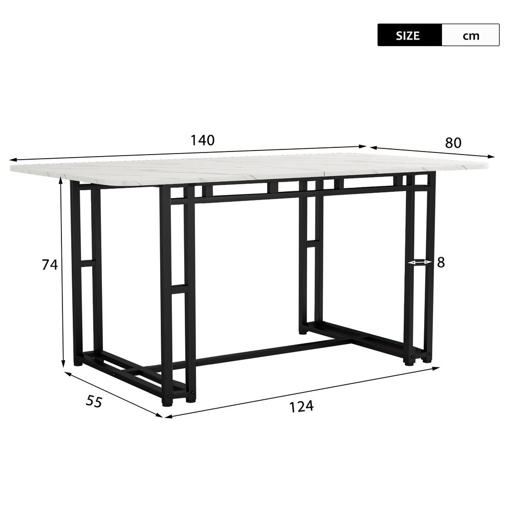 140x80cm Light Luxury Dining Table, Metal Frame, Rectangular Modern Kitchen Table with Metal Legs for Dining Room Living Room, Black Table Legs