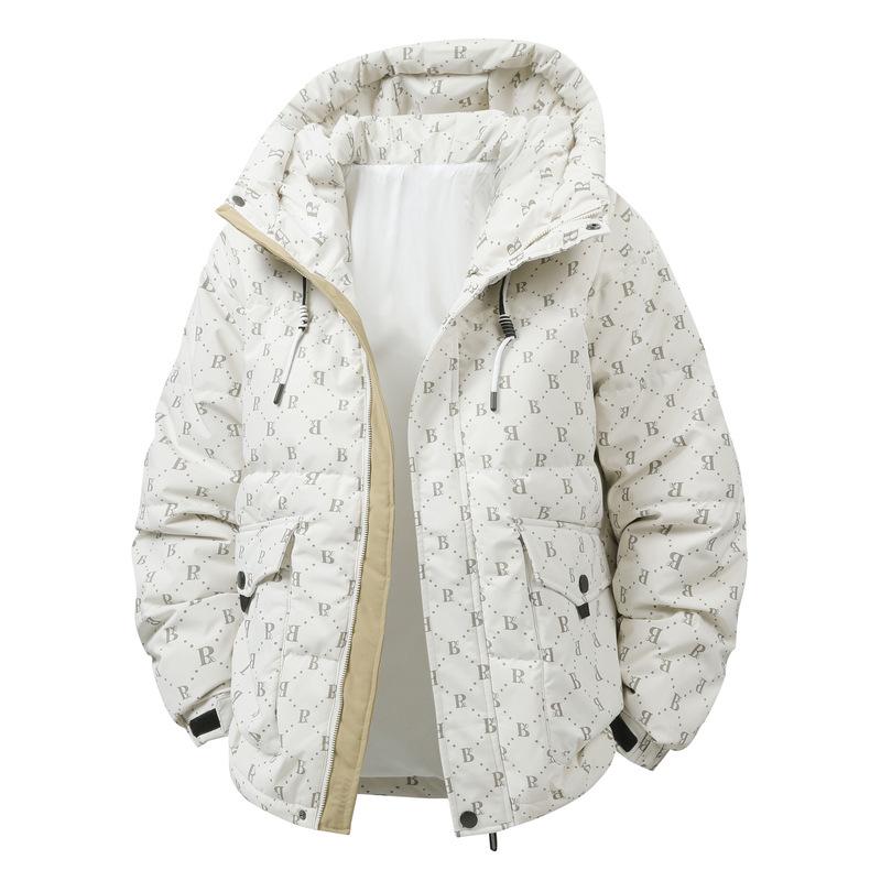 Men's 2025 Winter Down Jacket - French Style, Trendy Korean B-Print, White Duck Down Warm Outerwear.