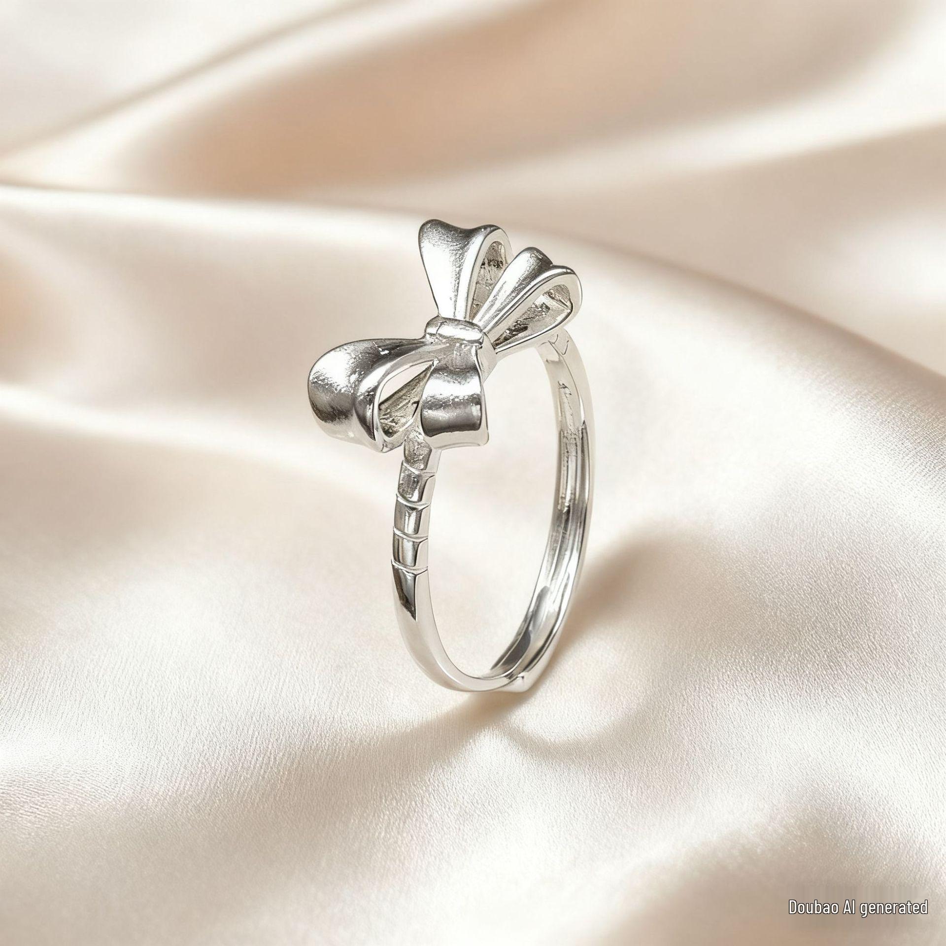 

Bowknot 999 Pure Silver Sandblasted Women s Index Finger Ring: Luxury, Versatile, Niche Design Thickened White Copper Plating