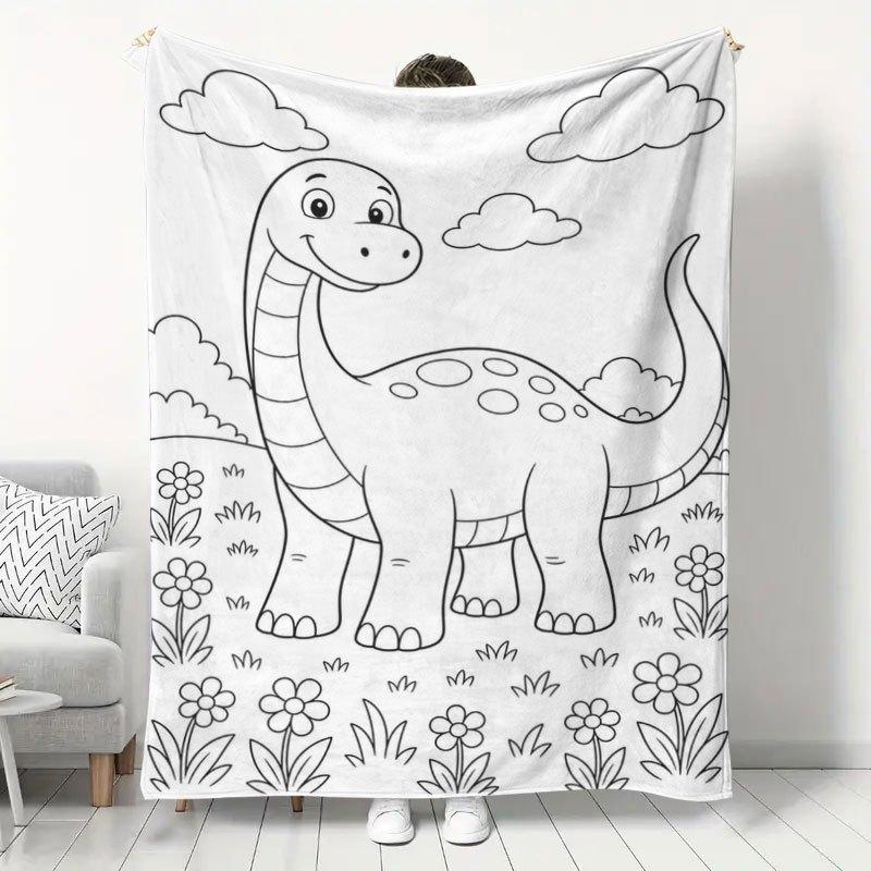 1pc Brontosaurus Flannel Blanket Cute Q-Version Dinosaur Print Nap Blanket Afternoon Nap Shawl Small Blanket Home Sofa Leisure Blanket Soft Warm Porta