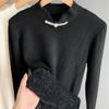 Retro Buckle Chinese Style One-piece Velvet Knitted Sweater for Women Half High Collar Thickened Warm Pullover Casual Velvet Sweater Autumn Winter
