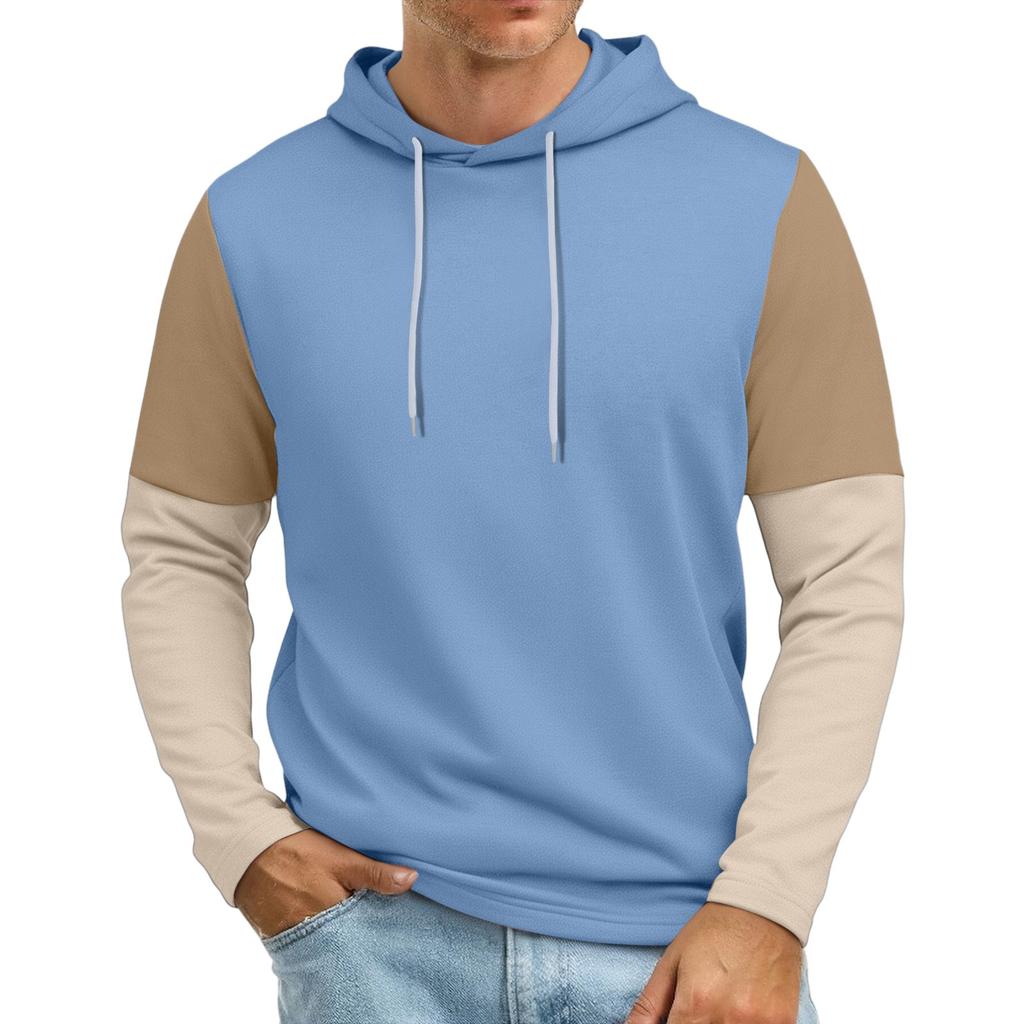 Men's Patchwork Sleeve Hooded Sweatshirt Light Casual Hooded Sweatshirt