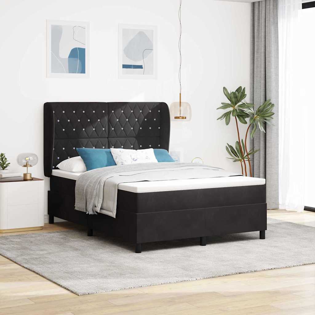 Box Spring Bed with Mattress Black 140 X 200 Cm Velvet
