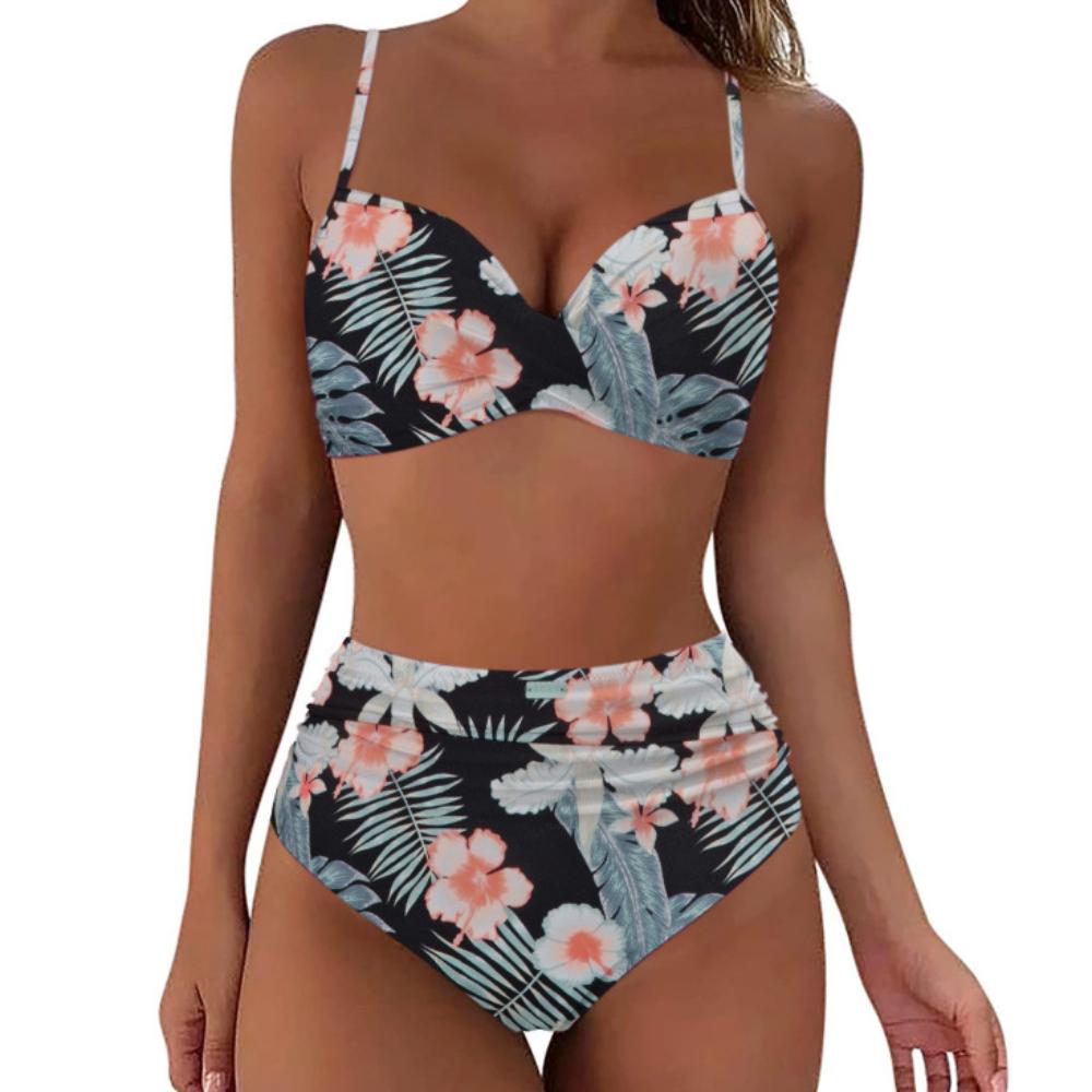 Bikini-Badeanzug mit hoher Taille für Damen, Bademode, gepolstert, Push-Up, gerüschter Badeanzug, Bikini-Set für Damen
