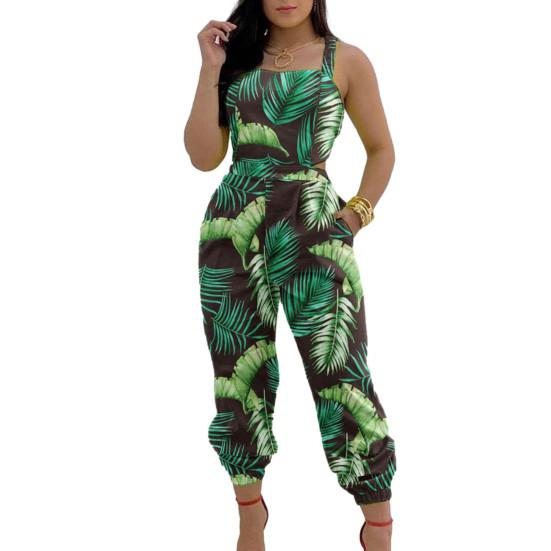 

Женский комбинезон без рукавов с принтом в тон, на шнуровке, с бантом, с перекрестными карманами на щиколотке, с открытой спиной и высокой талией, женский комбинезон для поездок на работу L зелёный