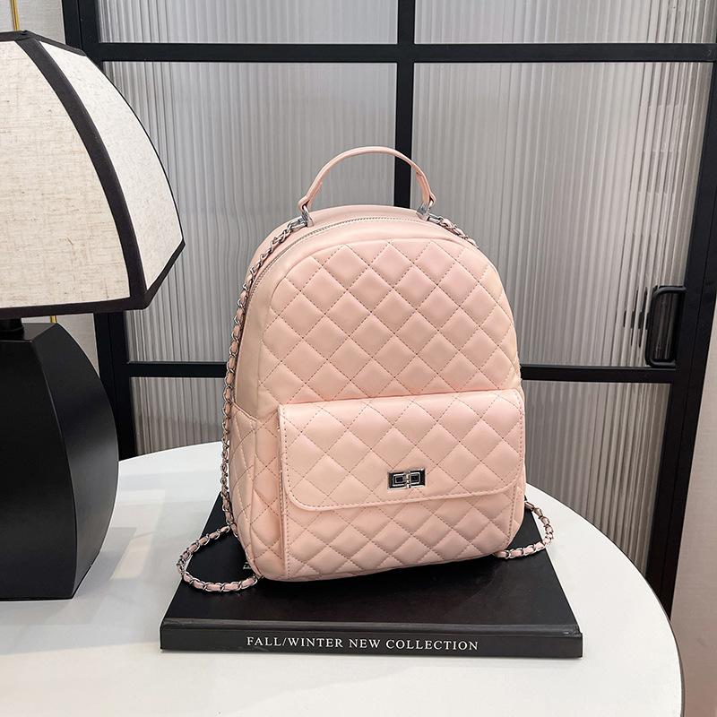 Rhombus Chain Backpack Women's New Casual Student Schoolbag High-end Travel Small Backpack