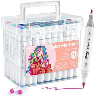 Ohuhu Illustration Brush 59 60 Marker Illustration Coloring Beginner Estuche de almacenamiento incluido Marcador, apto para papel Bolígrafo a base de agua, Tipo, Pincel/Fino