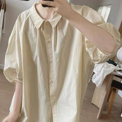 Einfarbiges Puppen-Kurzarmhemd für Damen, Neu, Genäht, Locker, Schlank, Einfach, Süß