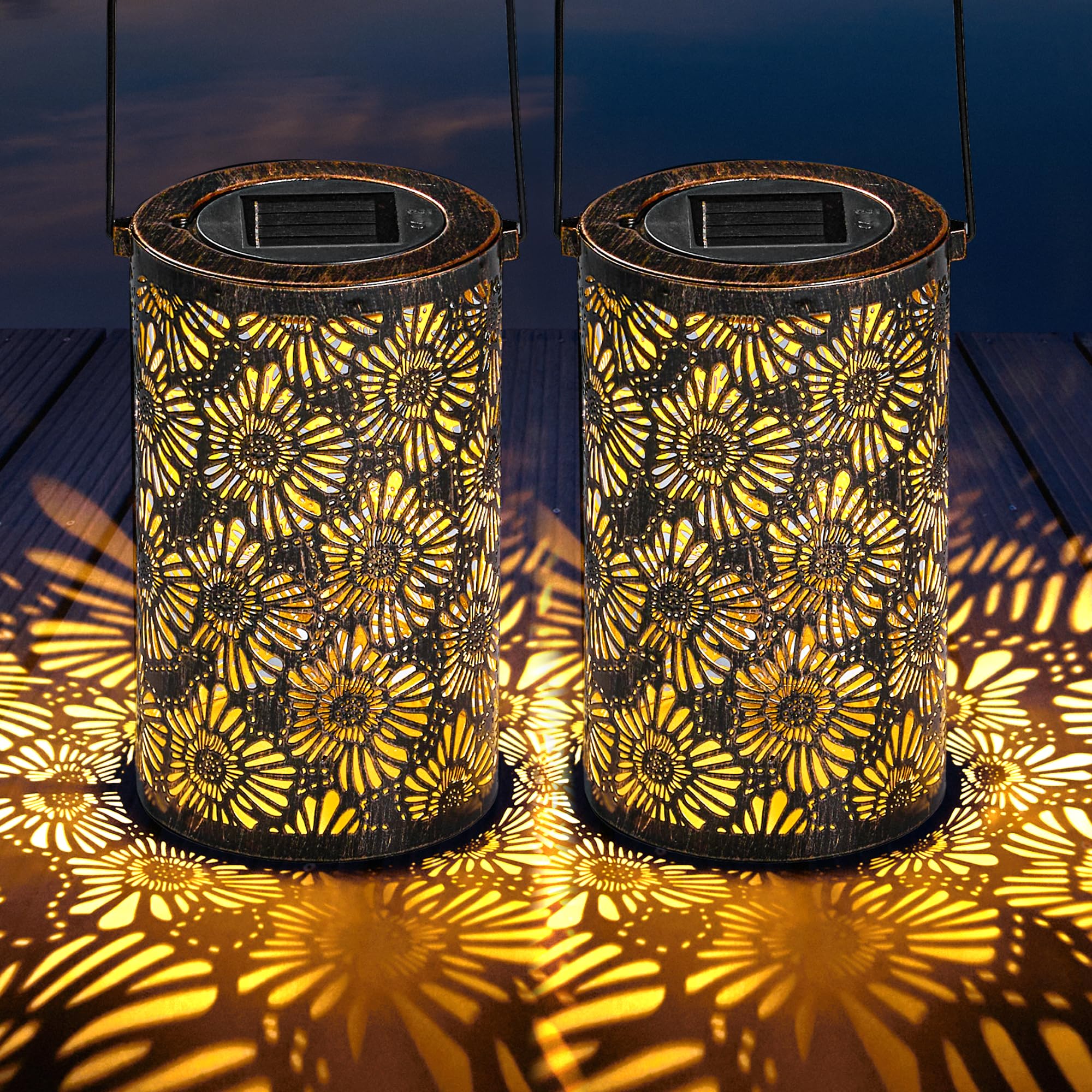 

3D Dynamic Chrysanthemum Hollow Out Metal Outdoor Hanging Light Garden Solar Lantern,Size S A