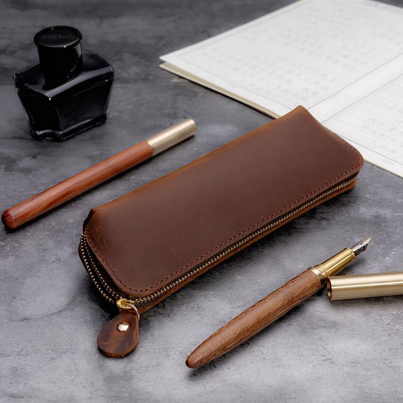 Personalized Real Leather Pencil case Custom Pens Case Aesthetic Pouch Genuine Leather Pens Bag