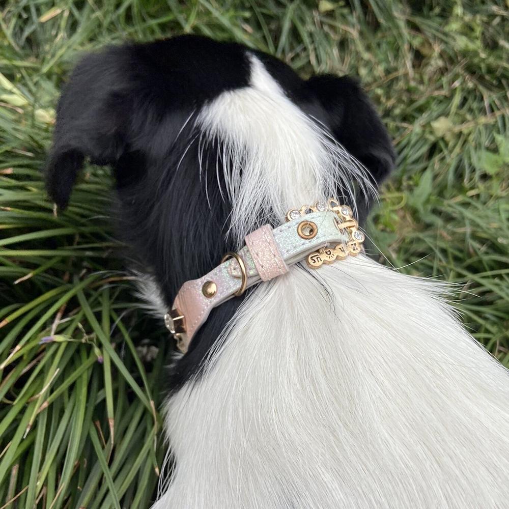 PU Dog Collar Artificial Leather Rhinestone Puppy Necklace Pendant Pet Cat Collar 1