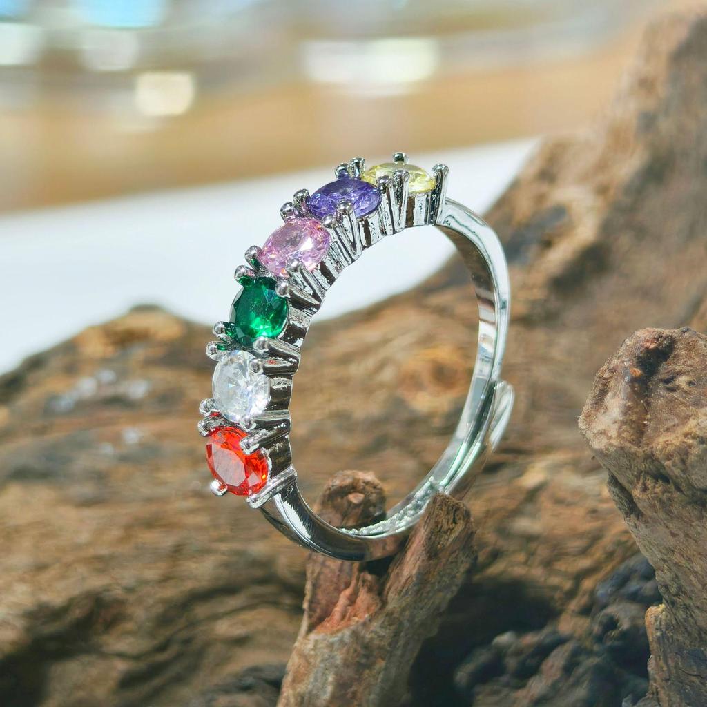 Gusen Colorful Zircon Inlaid Fashion Ring - Simple, Exquisite, Hot-Selling Style