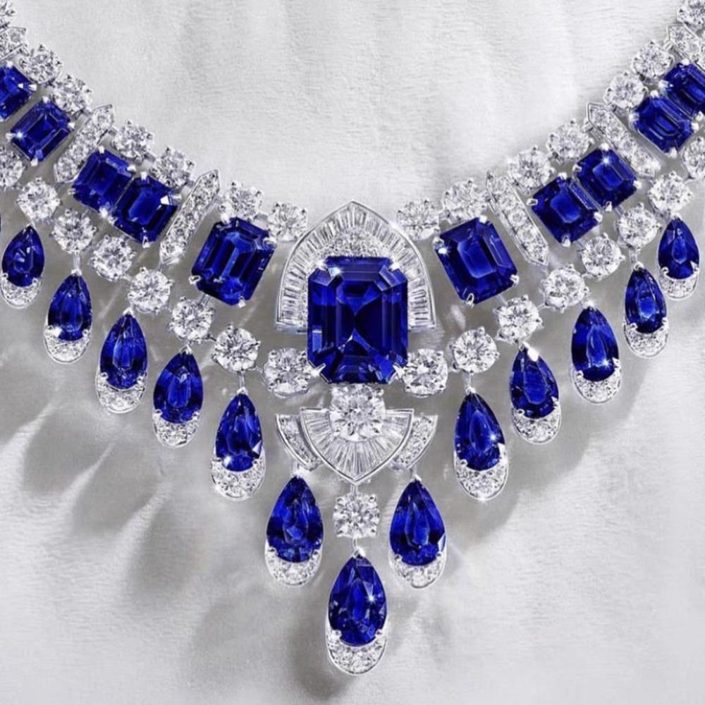 Royal Blue Sapphire Necklace Wedding Party Pink Diamond Set Light Luxury Yellow Diamond Jewelry for Women