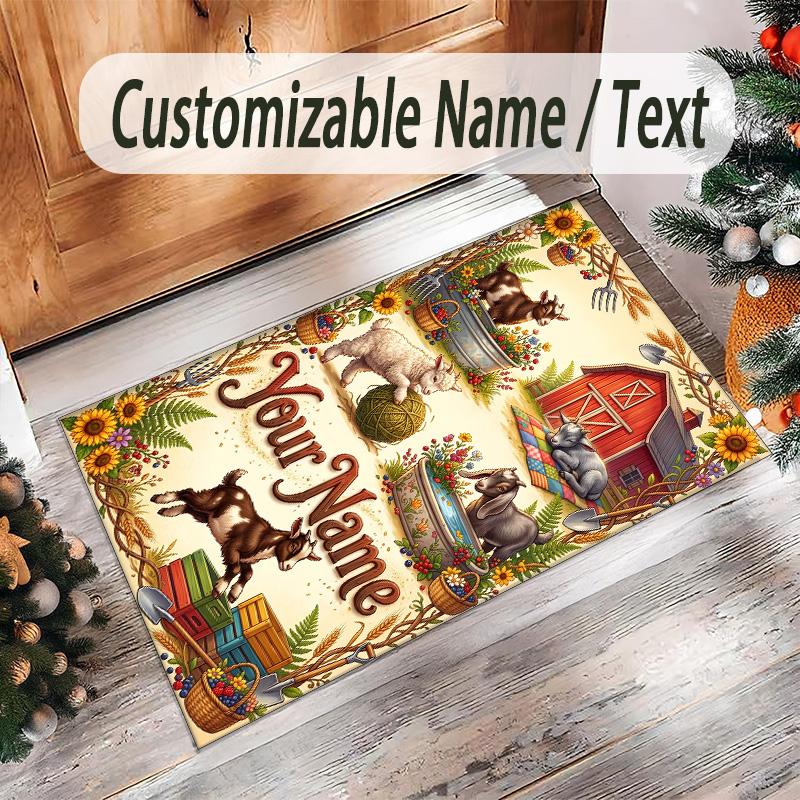Farm Country Theme Crystal Velvet Rug Personalized Custom Name Text Soft Floor Mat Home Decor