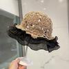 Vintage Hand-Crocheted Thin Cap for Women, Summer Lace Hollow Out Fisherman Hat, Cotton Yarn Ruffled Brim Bucket Hat