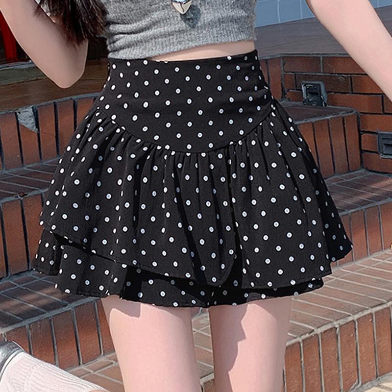 

Plus Size Polka Dot High Waist A-Line Skirt for Women - Grey and Fluffy, Irregular Short Design for Summer XS (70-85 jin)