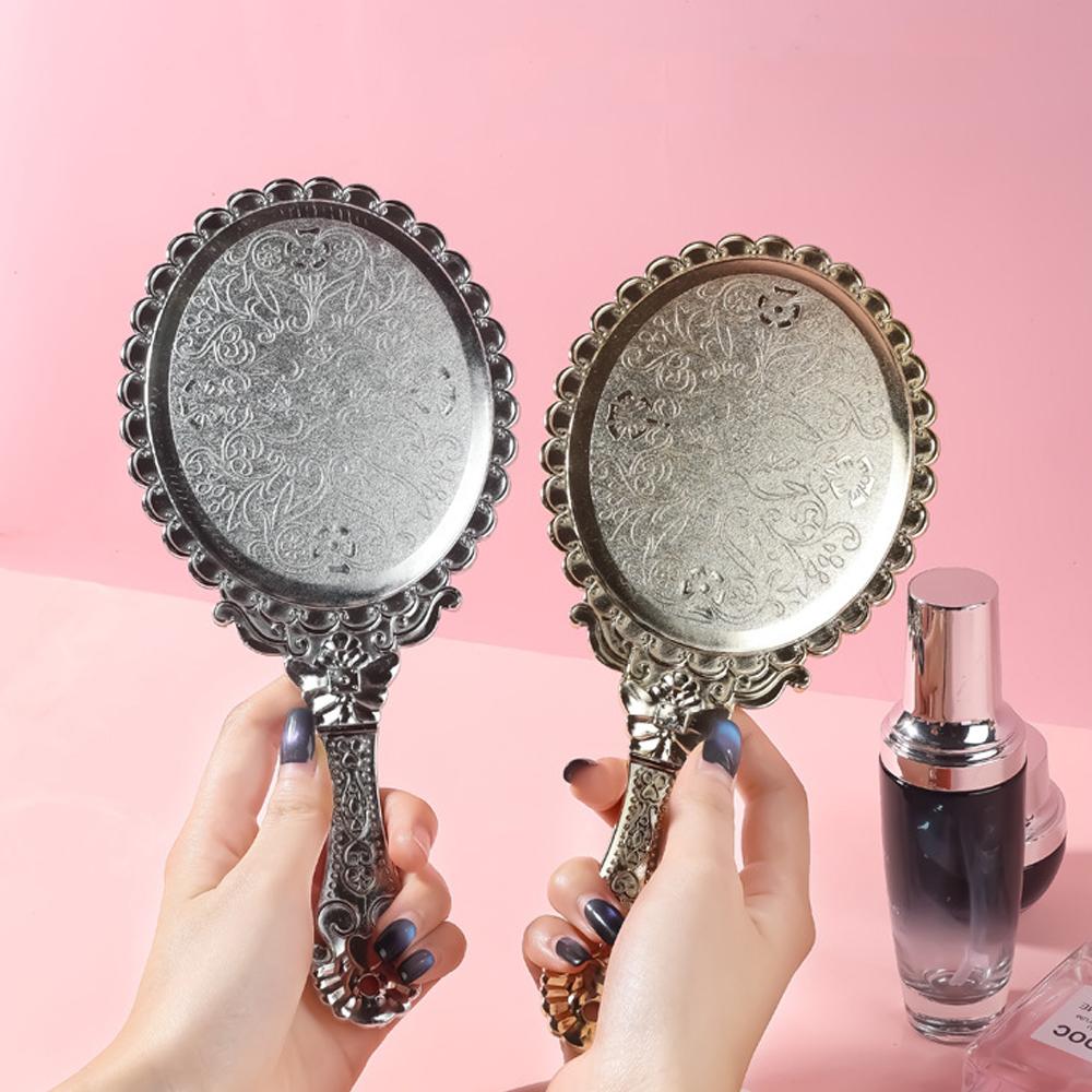 Vintage European Handheld Makeup Mirror Luxury Embossed Flower Hand Mirror Portable Cosmetic Mirror Vanity Tools for Women Gift