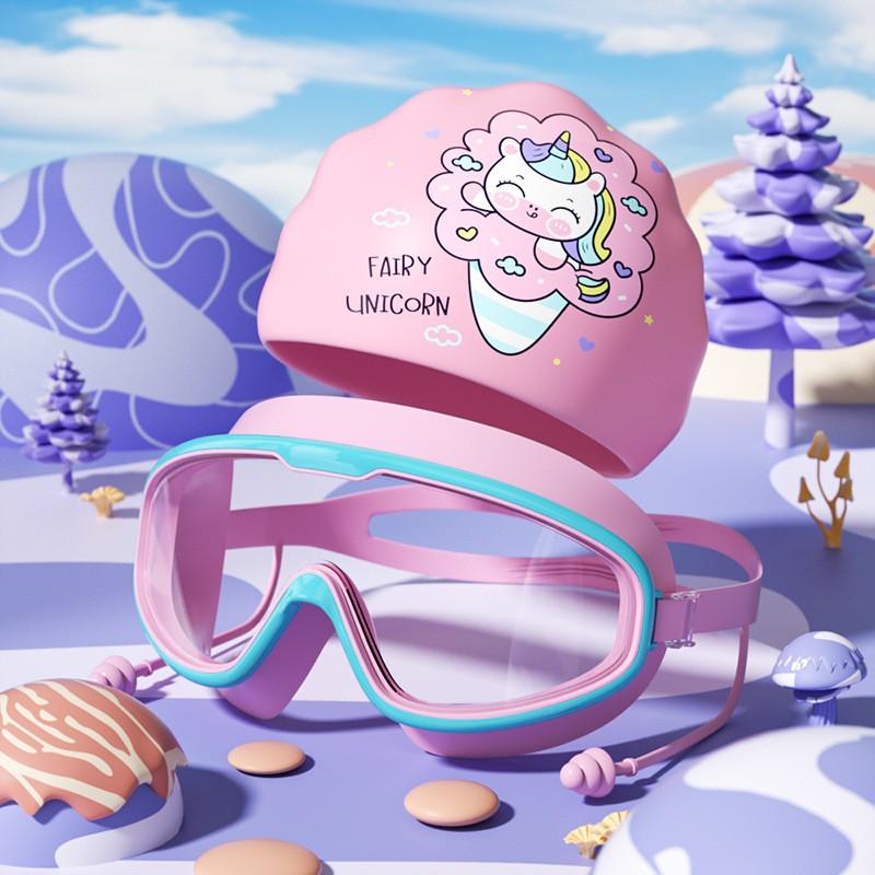 

Children s Large-frame Swimming Goggles HD Waterproof Anti-fog Professional Glasses Men Women Eye Protection Silicone Cap Diving Set