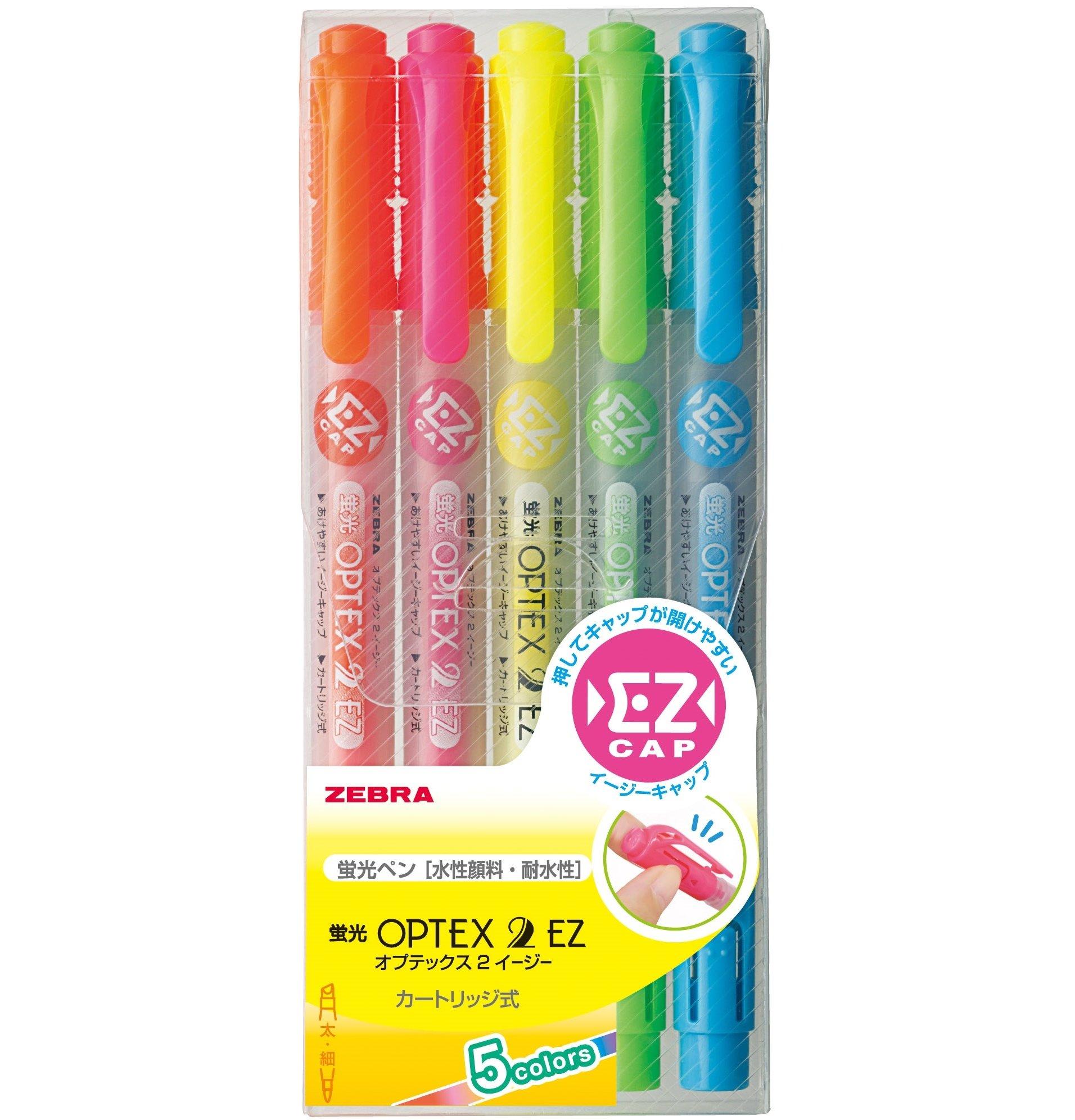 

Zebra Optex 2 Highlighter 5 EZ Pens, Colors, 10-Pack, B-WKT11-5C