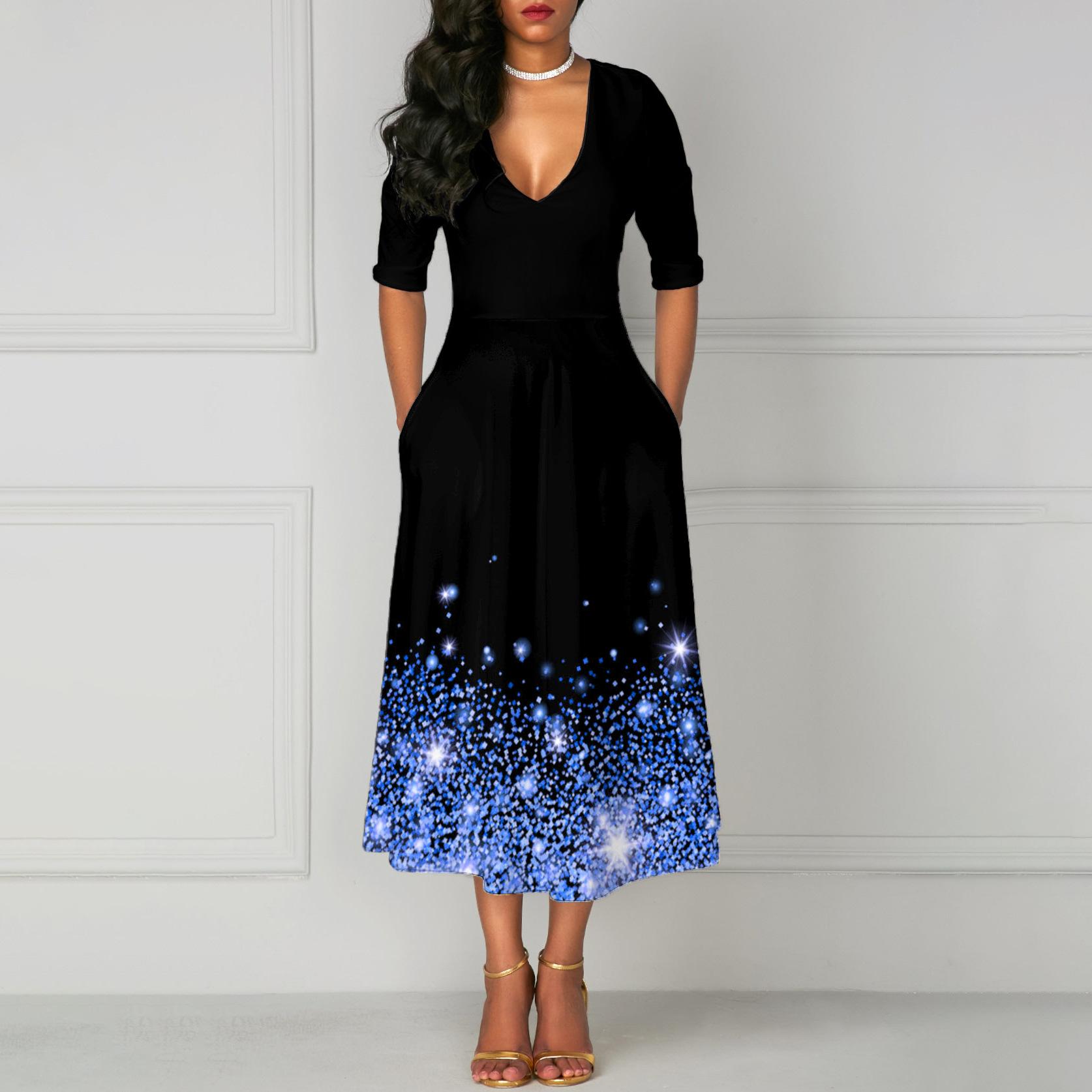 

HNXC Женские Модные Летние Весенние Платья с рукавом 2/1 и V-образным вырезом XXXL синий