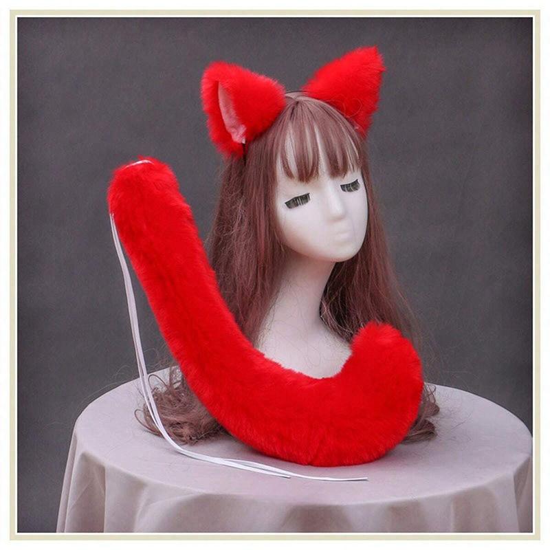 Masker Feest Pluche Kattenoren en Staart Set Schattige Anime Zoete Lolita Pluizige Vosstaart Oren Haarbanden Cosplay Accessoires Bont Rekwisiet