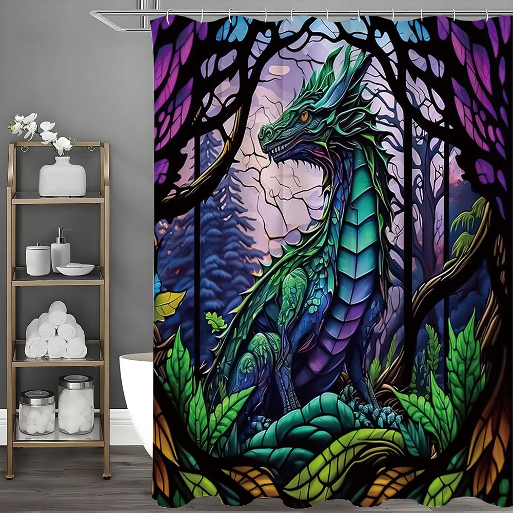 Mystic Dragon Magic Forest Shower Curtain, Bathroom Decorative Shower Curtain, Waterproof Shower Curtain with Hooks