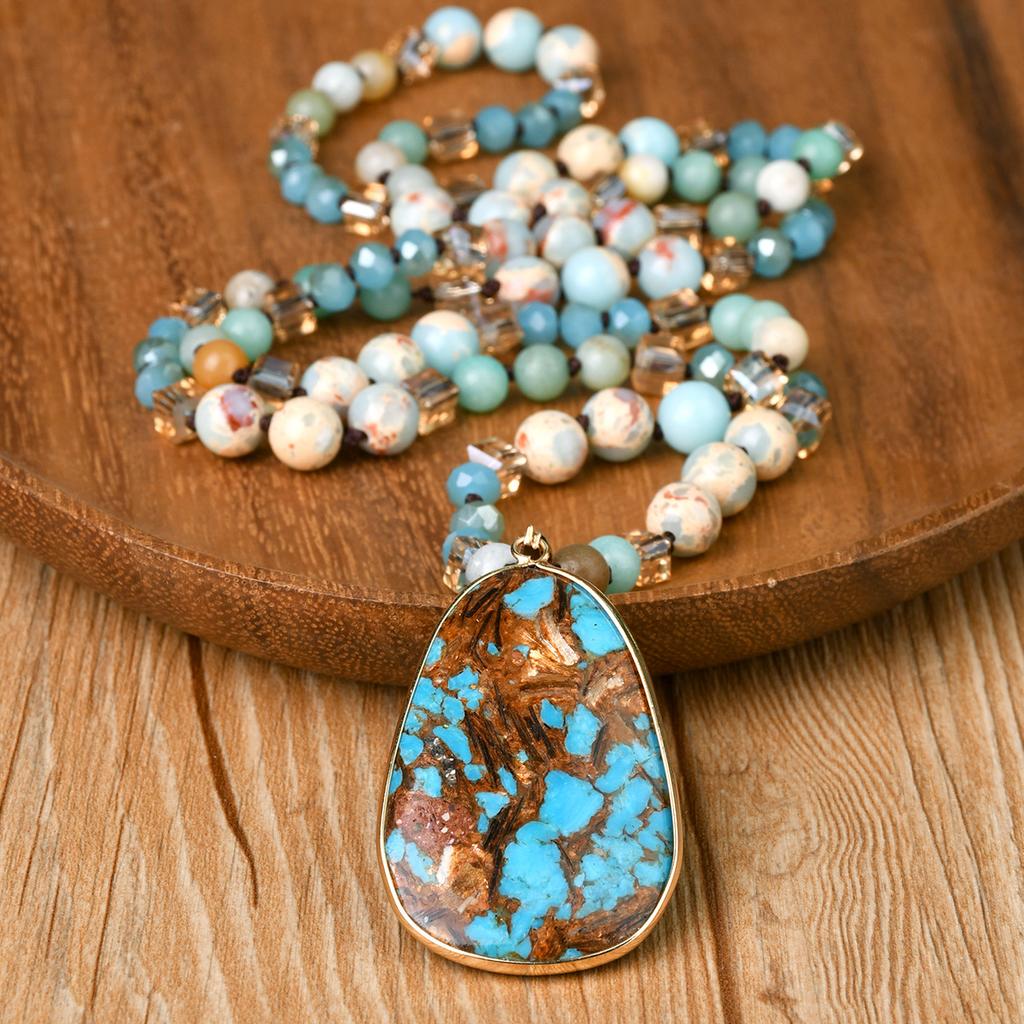 Hand Knotted Emperor Stone Pendant Long Necklace Light Luxury Stone High-end Sweater Chain