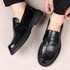 Leather Shoes Men's 2024 Autumn Business Casual Shoes Trendy Men's Shoes One-pedal Hand-scratched Loafers