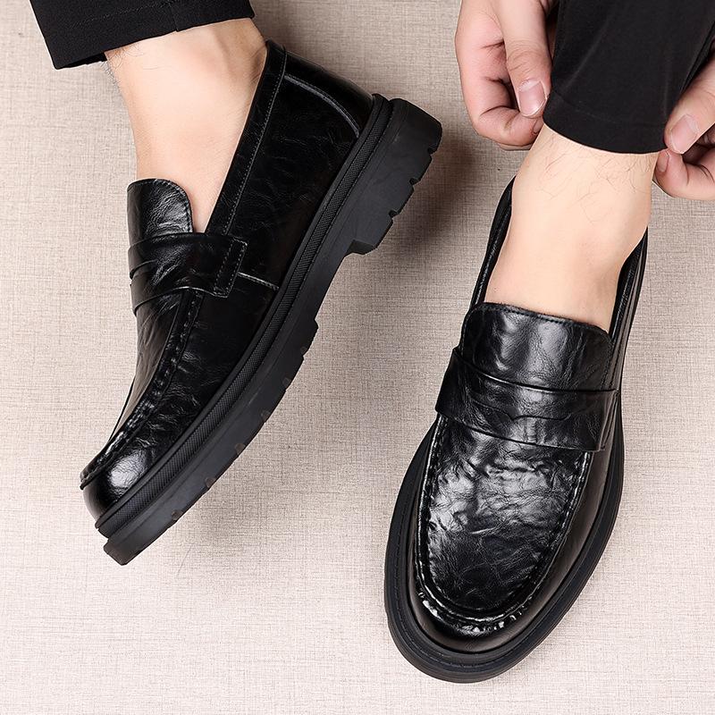 Leather Shoes Men's 2024 Autumn Business Casual Shoes Trendy Men's Shoes One-pedal Hand-scratched Loafers