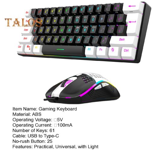 Wired Mechanical Gaming Keyboard with RGB Light Universal 61 Keys Mini Wired Office Keyboard Mouse Kit