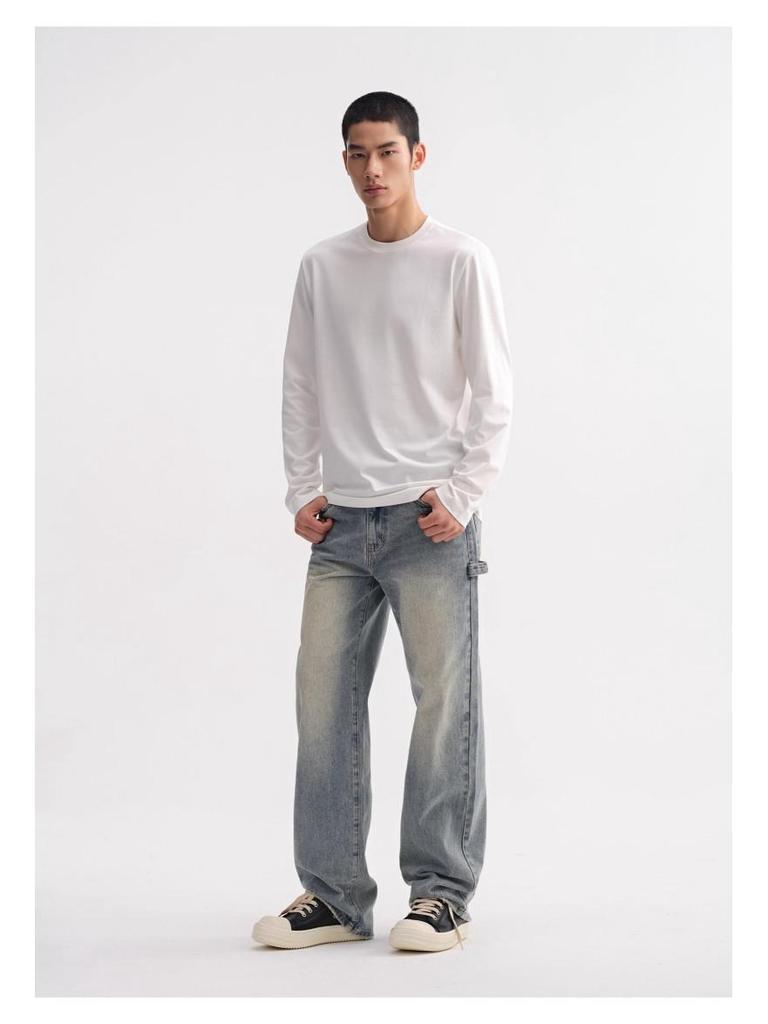 Men's Heavyweight Long Sleeve Cotton T-shirt: Versatile, Loose-Fit Base Layer for Autumn/Winter 2025