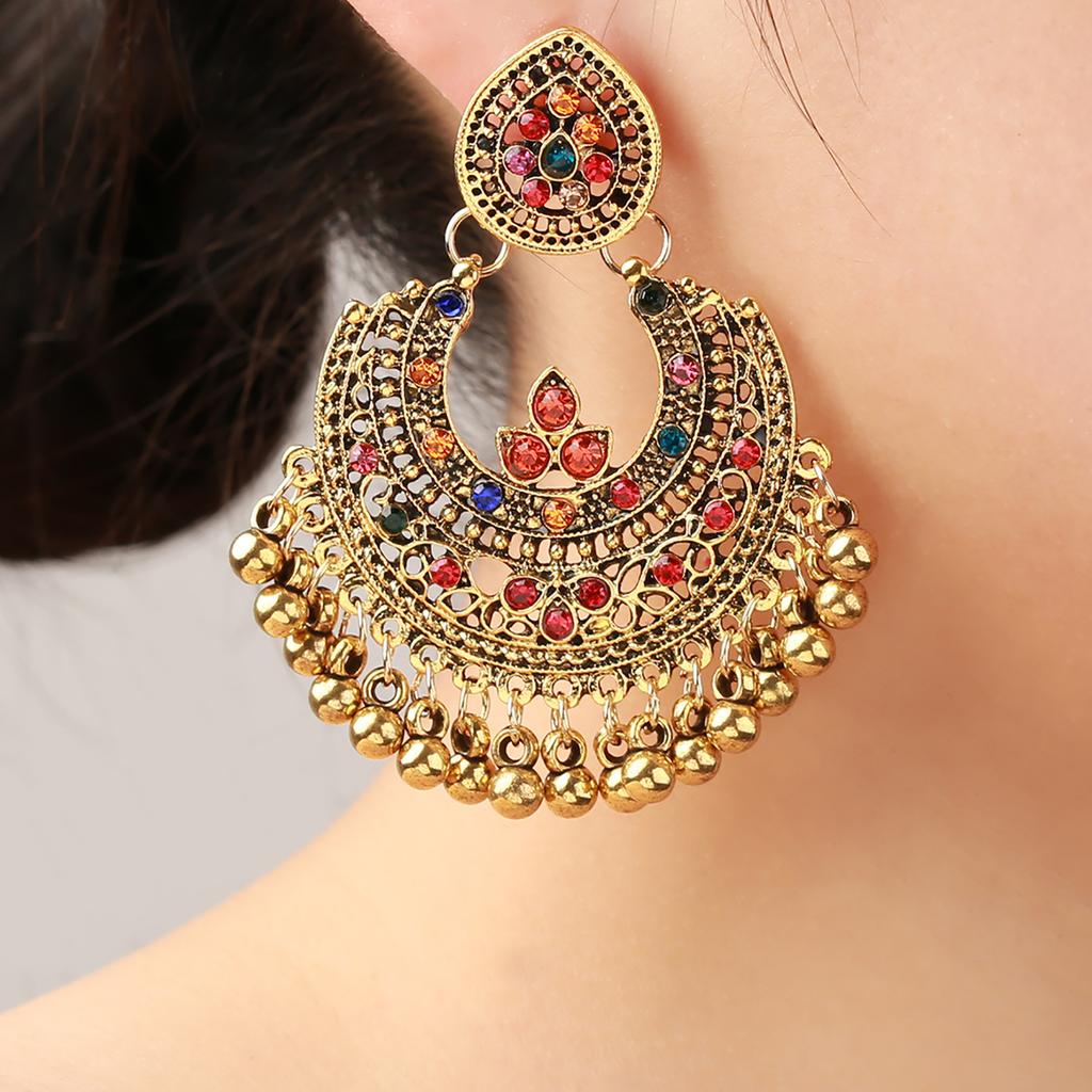Exaggerated pendant earrings with a niche design, bell earrings, vintage alloy ethnic style jewelry