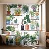 1Pc Green Plant Flower Pot Print Shower Curtain Multiple Size Partition Privacy Hanging Curtain 12 Hook Home Bathroom Decoration