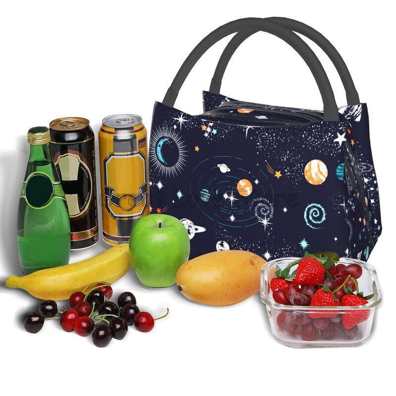 Galaxy Space Planet Print Thermal Lunch Bag Portable Insulated Bento Tote for Picnic Work Unisex Reusable Packed Lunch Box